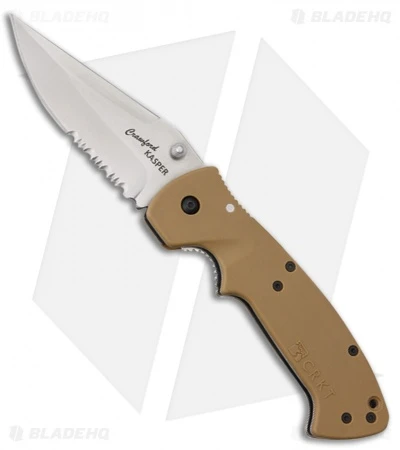 CRKT Crawford Kasper Liner Lock Knife Tan Zytel (3.75" Serr) 6783D 1 CRKT Crawford Kasper Liner Lock Knife Tan Zytel (3.75" Serr) 6783D
